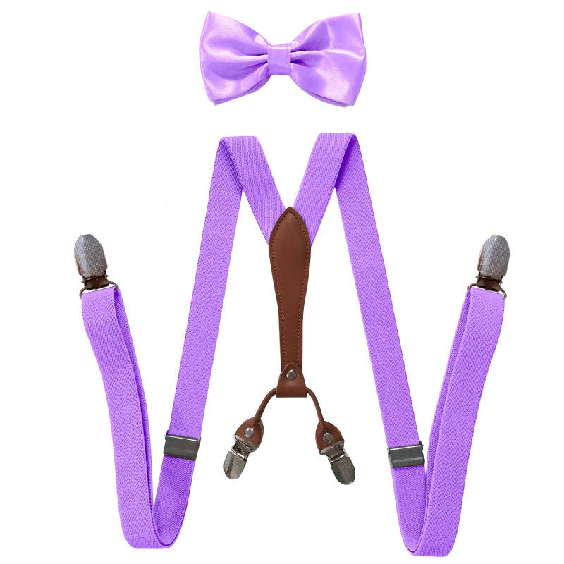 Fashionable Trendy Unisex Elastic Adjustable Suspenders Anti-slip Universal Bib Pants For Adults Kids Loose Fitting Light purple 