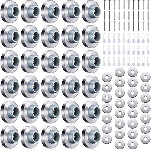 Pangda Concave Wall Door Bumper Stop Silver Stainless Steel Wall Door Bumper with 118 Inch Gray Round Rubber Protector StopsSilver50 Pieces - Image 1