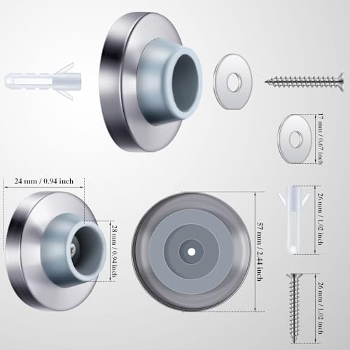 Pangda Concave Wall Door Bumper Stop Silver Stainless Steel Wall Door Bumper with 118 Inch Gray Round Rubber Protector StopsSilver50 Pieces - Image 3