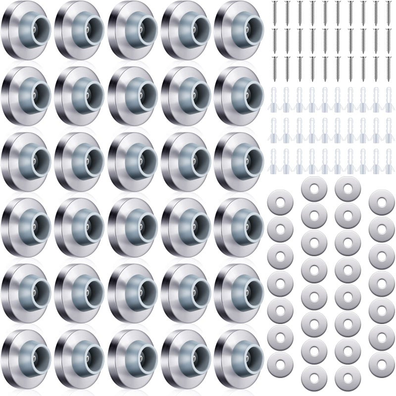 Pangda Concave Wall Door Bumper Stop Silver Stainless Steel Wall Door Bumper with 118 Inch Gray Round Rubber Protector StopsSilver50 Pieces - Image 2