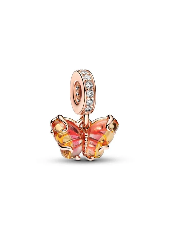 باندورا Pink & Yellow Murano Glass Butterfly Dangle Charm
