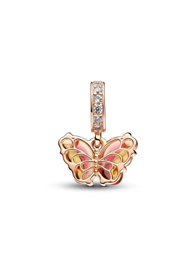 باندورا Pink & Yellow Murano Glass Butterfly Dangle Charm
