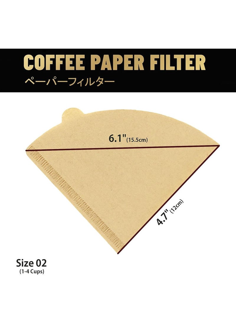 Bincoo - Coffee Drip Filter Paper 100 PCs, V 02 60° Cone Coffee Filters, 1-4 Cup, Disposable for Pour Over, Good for Black Coffee Machine  (Size V02 Natural Unbleached) - Image 1