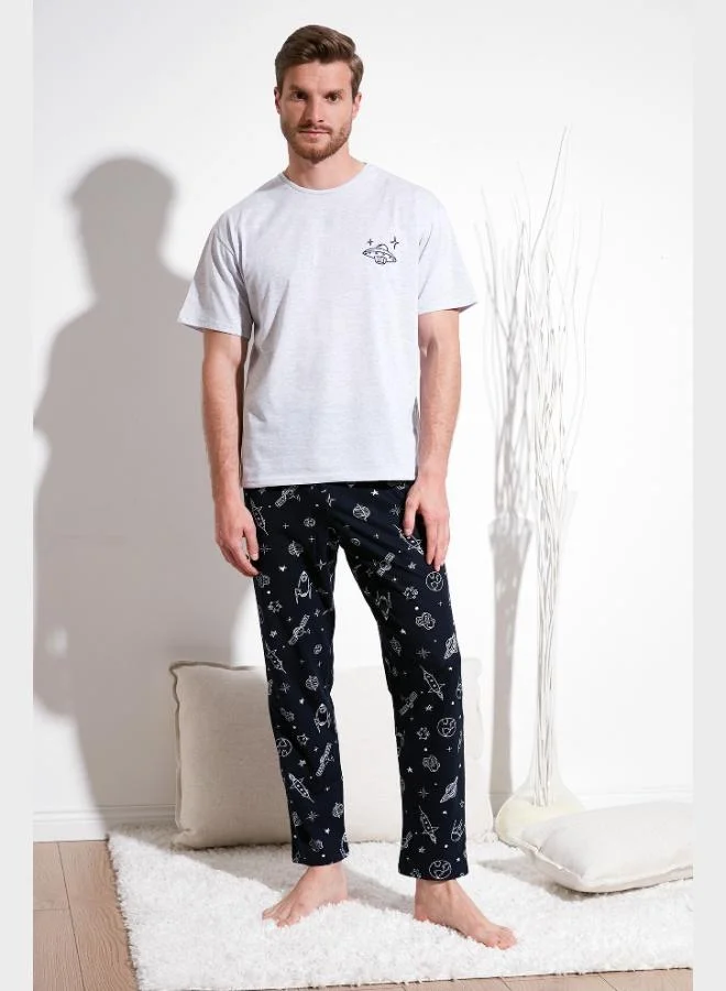 بوراتي طقم بيجامة رجالي قطن بوراتي بأكمام قصيرة مقاس عادي