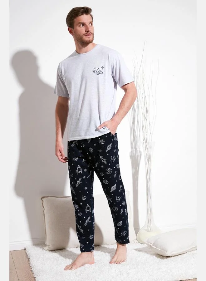 بوراتي طقم بيجامة رجالي قطن بوراتي بأكمام قصيرة مقاس عادي