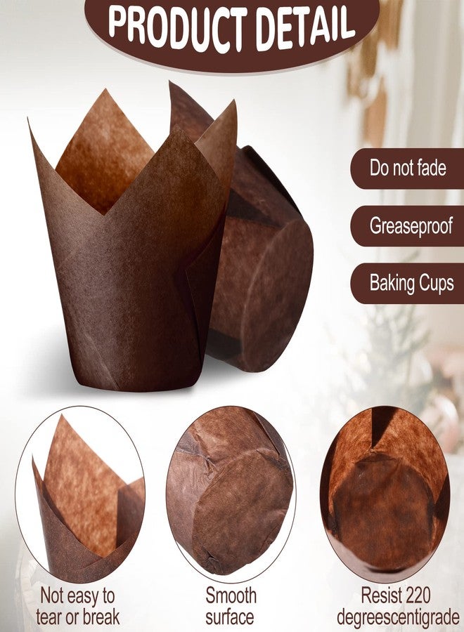 Romooa 600 Pcs Tulip Baking Cups Cupcake Liners,White, Beige, Brown - Image 2
