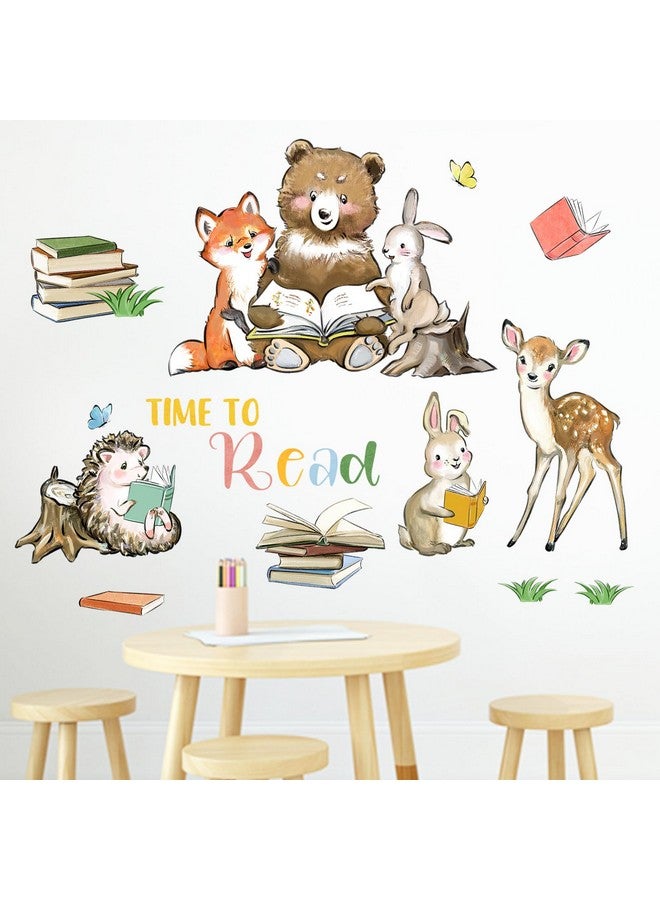 Mfault Time to Read Animals Wall Decals Stickers, Educational Reading Bear Fox Bunny Deer Hedgehog Books Nursery Decorations Classroom Bedroom Art, Neutral Toddlers Kids Study Room Library Decor - Image 5