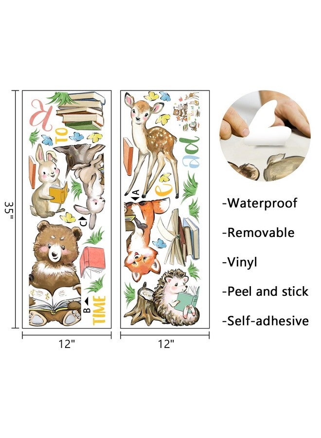 Mfault Time to Read Animals Wall Decals Stickers, Educational Reading Bear Fox Bunny Deer Hedgehog Books Nursery Decorations Classroom Bedroom Art, Neutral Toddlers Kids Study Room Library Decor - Image 2