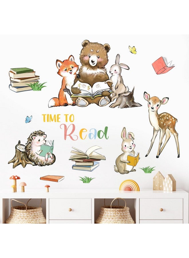 Mfault Time to Read Animals Wall Decals Stickers, Educational Reading Bear Fox Bunny Deer Hedgehog Books Nursery Decorations Classroom Bedroom Art, Neutral Toddlers Kids Study Room Library Decor - Image 1