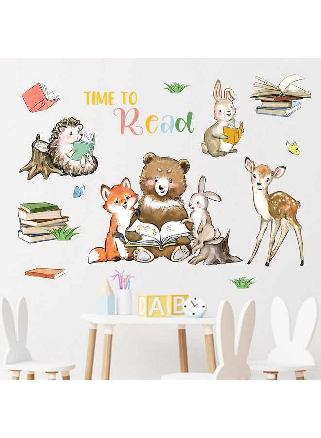 Mfault Time to Read Animals Wall Decals Stickers, Educational Reading Bear Fox Bunny Deer Hedgehog Books Nursery Decorations Classroom Bedroom Art, Neutral Toddlers Kids Study Room Library Decor - Image 3