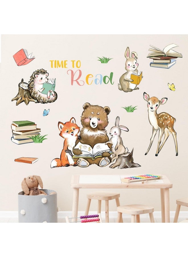 Mfault Time to Read Animals Wall Decals Stickers, Educational Reading Bear Fox Bunny Deer Hedgehog Books Nursery Decorations Classroom Bedroom Art, Neutral Toddlers Kids Study Room Library Decor - Image 4