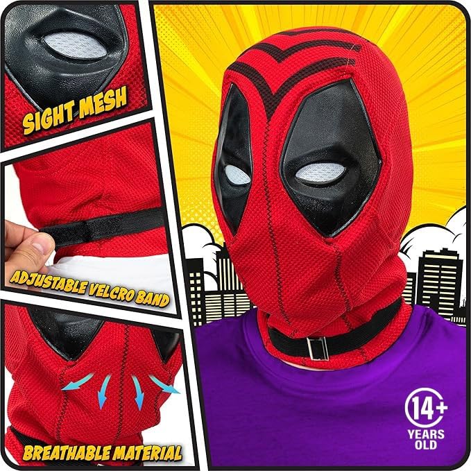 Zadin Red Superhero Cosplay Mask â€“ Realistic Full Face Costume Mask for Halloween, Dress-Up, Disfraz and Cosplay, 14+ - Image 3