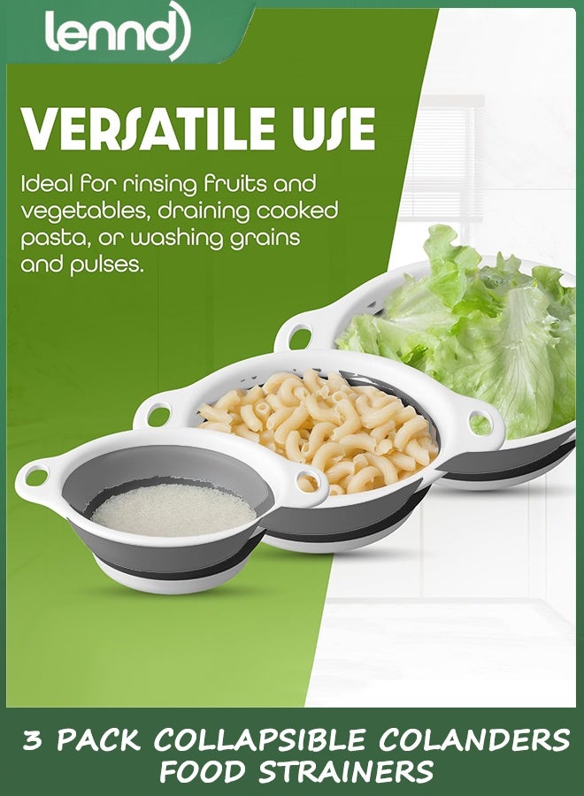 LENND Collapsible Colanders (3 Pack Set) Food Strainers with Over-Sink Water Draining Base for Pasta Fruits and Vegetables, White (3 Sizes, 3.5L, 4.5L and 5.5L) - Image 3