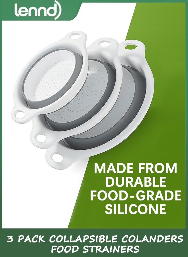 LENND Collapsible Colanders (3 Pack Set) Food Strainers with Over-Sink Water Draining Base for Pasta Fruits and Vegetables, White (3 Sizes, 3.5L, 4.5L and 5.5L) - Image 5