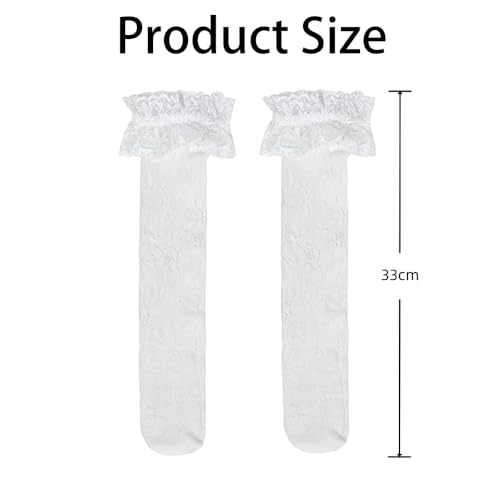 Fapiwen Lace Stockings For Women Girls, Fashion Lolita Fishnet Thigh High Socks, Lace Patterned Ruffled Over Knee High Socks, Sweet Hollow Out Long Socks For Teen Girls Kids -2 Pairs (Black + White) - Image 2