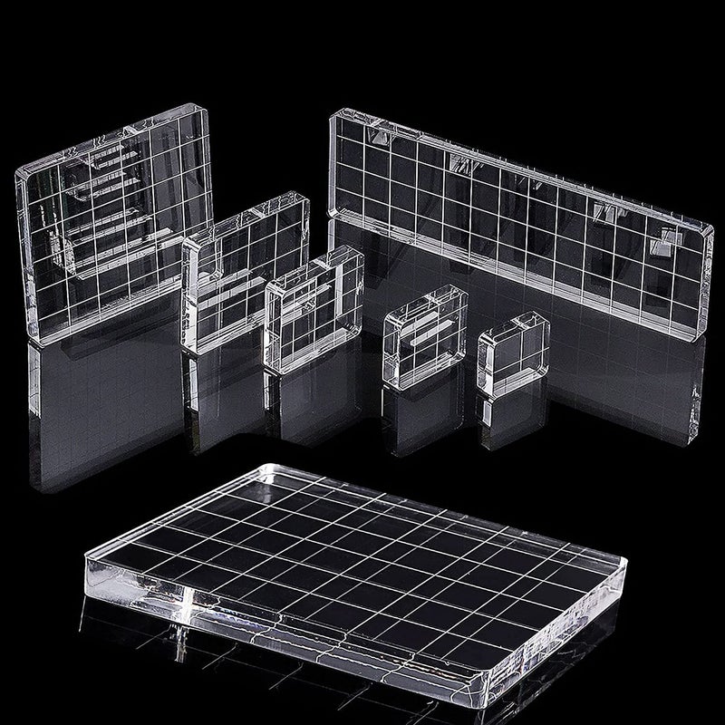 Whaline 6 Pieces Acrylic Stamp Block Clear Stamping Tools Set with Grid Lines for Scrapbooking Crafts Card Making, Assorted Sizes - Image 3