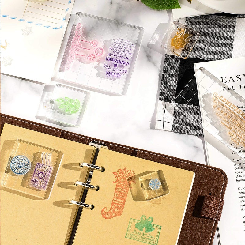 Whaline 6 Pieces Acrylic Stamp Block Clear Stamping Tools Set with Grid Lines for Scrapbooking Crafts Card Making, Assorted Sizes - Image 4