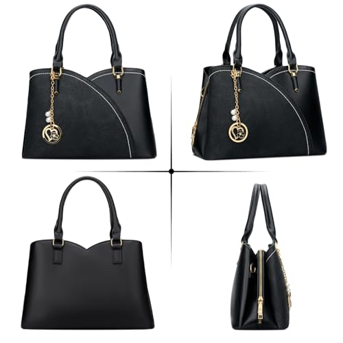 KKXIU Triple Compartments Purses and Handbags for Women Fashion Ladies Satchel Shoulder Top Handle Bag (2-BLACK) - Image 4
