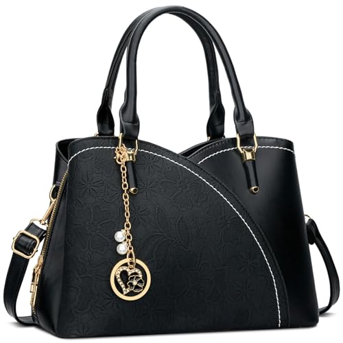 KKXIU Triple Compartments Purses and Handbags for Women Fashion Ladies Satchel Shoulder Top Handle Bag (2-BLACK) - Image 1