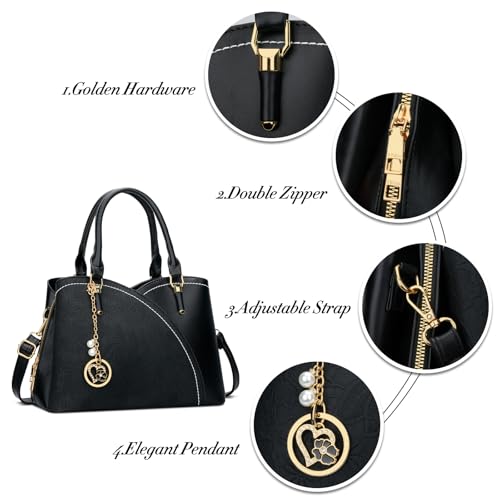 KKXIU Triple Compartments Purses and Handbags for Women Fashion Ladies Satchel Shoulder Top Handle Bag (2-BLACK) - Image 3