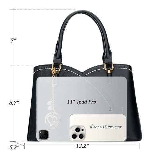 KKXIU Triple Compartments Purses and Handbags for Women Fashion Ladies Satchel Shoulder Top Handle Bag (2-BLACK) - Image 5