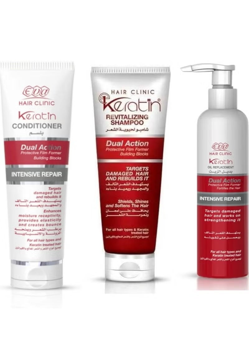 إيفا مجموعة إيفا كيراتين لترميم الشعر التالف شامبو وبلسم وبديل الزيت