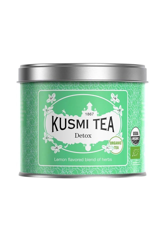 Kusmi Tea - Detox - 100% Organic Tea - Green, Mate and Lemon Tea Blend - Enjoy Hot or Iced - Loose Leaf - 100g Tin - Capacity for approx. 50 cups - Image 1