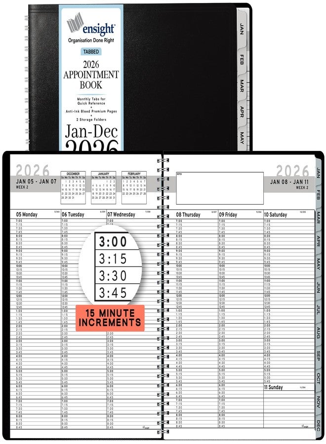 Ensight 2026 Appointment Book and Planner 8.5" x 11" Large Hourly Weekly Daily Schedule Book with Tabs, 15 Minute Time Slots, Black Calendar Organizer Jan 2026-Dec 2026 Appointment Planner - Black - Image 1