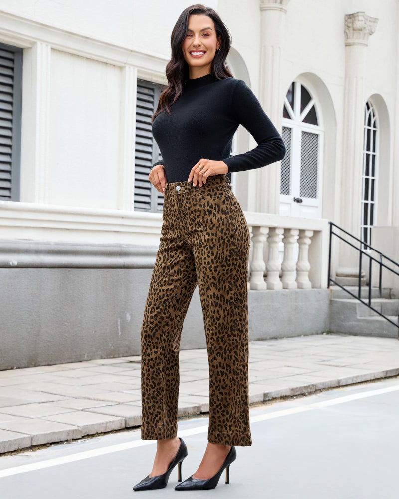 luvamia Wide Leg Jeans Woman Trendy High Waisted Cheetah Print Ankle Length Pants for Women Stretchy Leopard Nashville Outfits Women Loose Fit Trendy High Waisted Brown Cheetah Size XX-Large 20 to 22 - Image 4