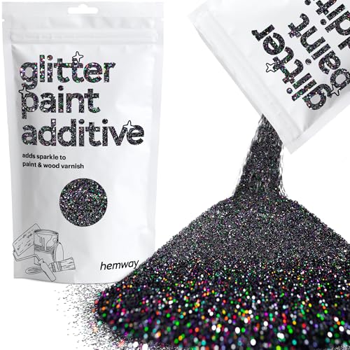 Hemway Glitter Paint Additive Glitter Crystals for Acrylic Paint, Interior & Exterior Walls, Wood, Varnish, Furniture, Matte, Gloss, Satin, Silk - 100g / 3.5oz - Black Holographic - Image 1