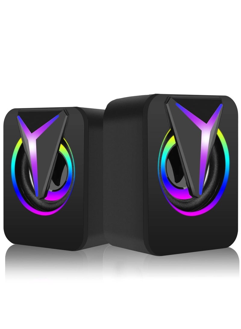 erorex Computer Speakers for Desktop, Mini Stereo 2.0 RGB Gaming Speaker, USB Powered Multimedia PC Speaker with Volume Control, LED Lights, 3.5mm Aux-in for Laptop Projector Tablet Cellphone - Image 1