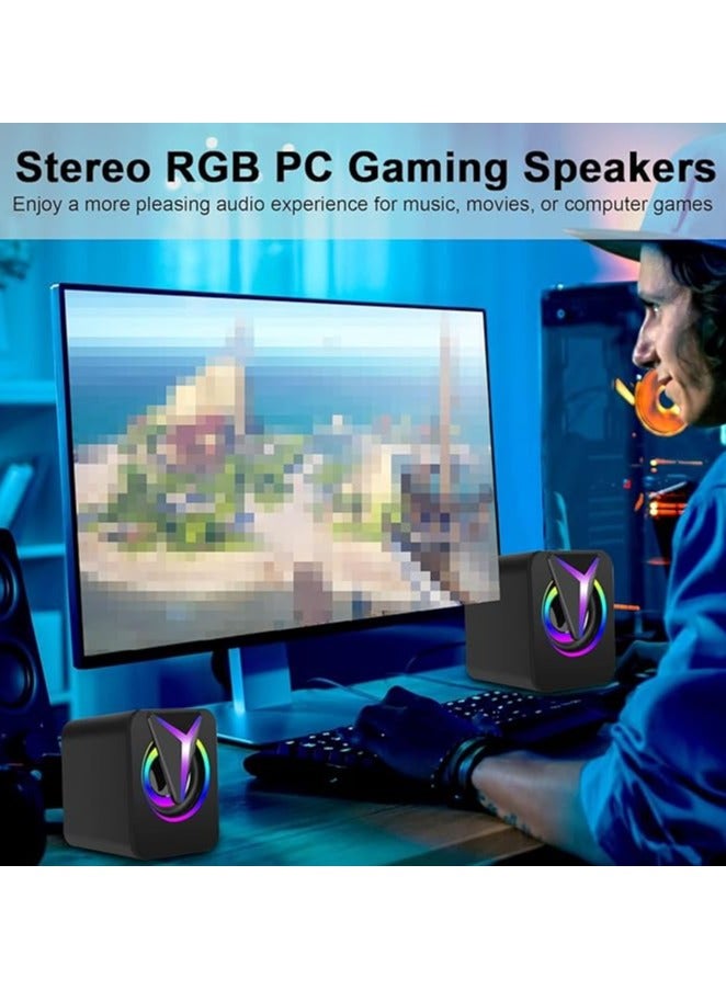erorex Computer Speakers for Desktop, Mini Stereo 2.0 RGB Gaming Speaker, USB Powered Multimedia PC Speaker with Volume Control, LED Lights, 3.5mm Aux-in for Laptop Projector Tablet Cellphone - Image 2