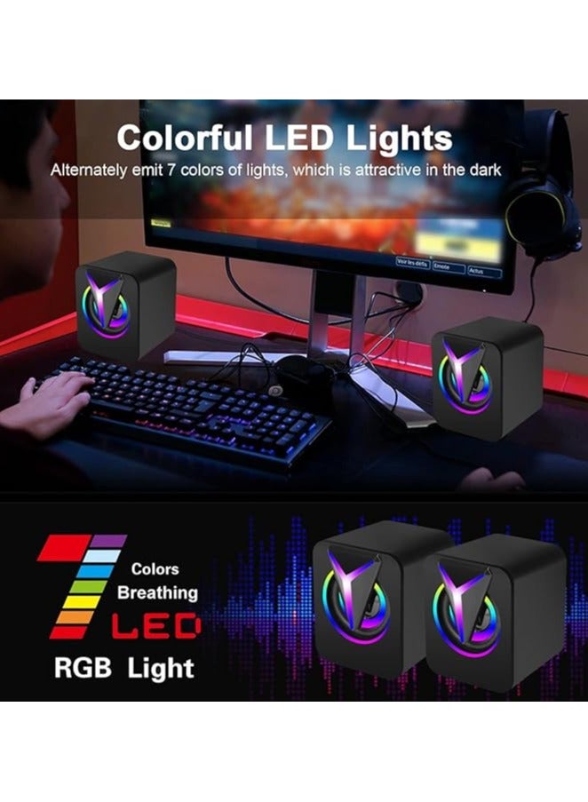 erorex Computer Speakers for Desktop, Mini Stereo 2.0 RGB Gaming Speaker, USB Powered Multimedia PC Speaker with Volume Control, LED Lights, 3.5mm Aux-in for Laptop Projector Tablet Cellphone - Image 4