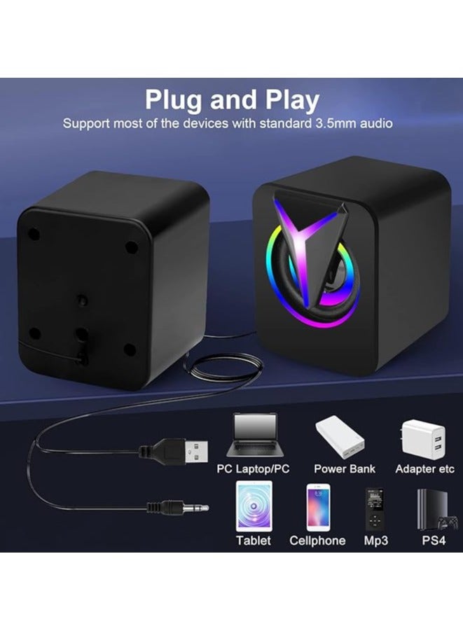 erorex Computer Speakers for Desktop, Mini Stereo 2.0 RGB Gaming Speaker, USB Powered Multimedia PC Speaker with Volume Control, LED Lights, 3.5mm Aux-in for Laptop Projector Tablet Cellphone - Image 3