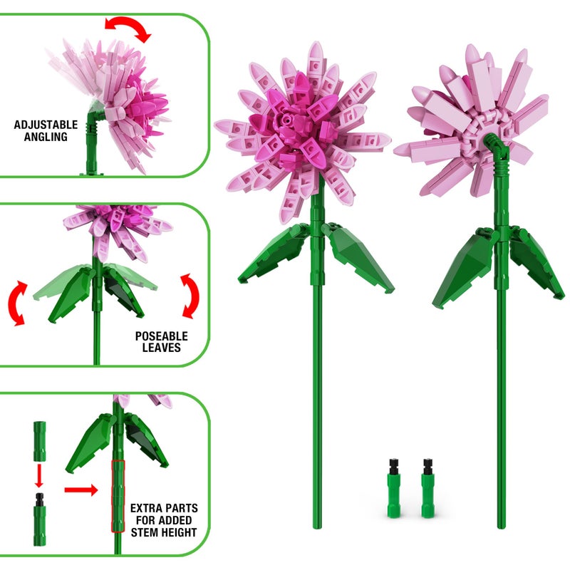 Brickcraft Botanicals Pink Dahlia Flower Building Bricks Set - 100 Piece Compatible Building Blocks Kit for Adults & Kids - DIY Botanical Collection Home Decor Display Model - STEM Gift Ages 8+ - Image 2