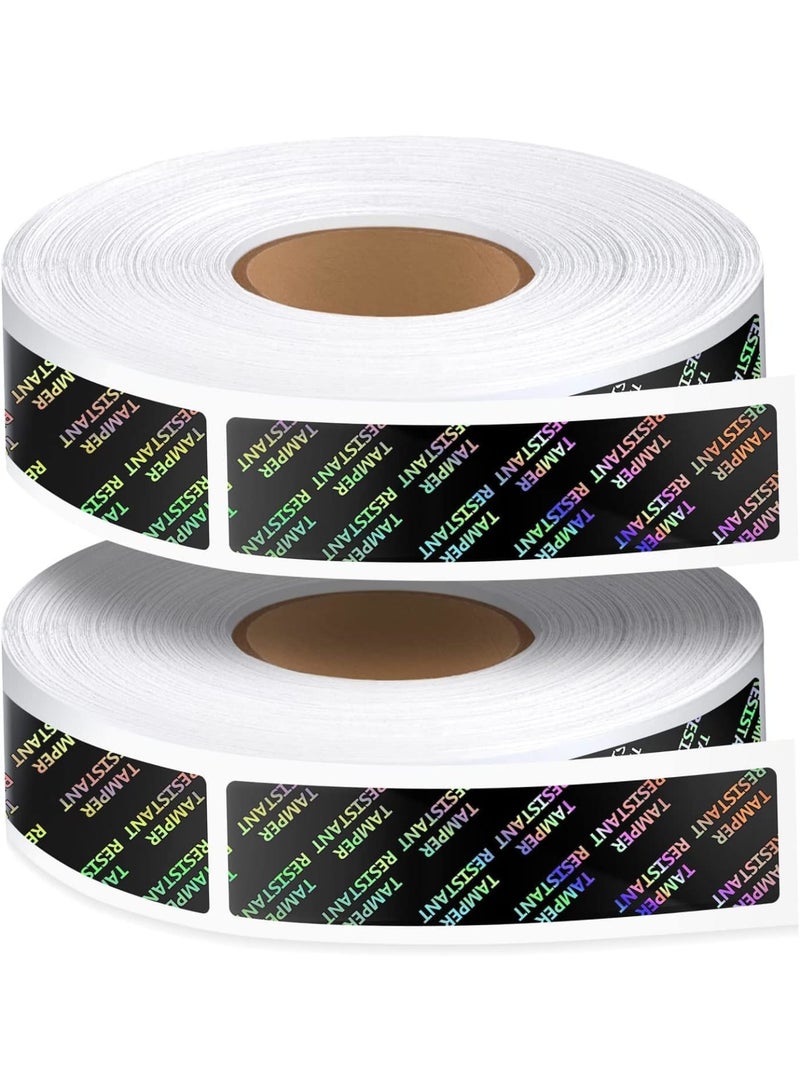 SYOSI Tamper Seal Stickers, Metallic Adhesive Labels, Tamper-resistant Stickers, Holographic Food Labels for Containers, Jars, Boxes, Mailing, Packaging, Delivery Sealing (2 Rolls, 0.75 x 3.5 Inch) - Image 1