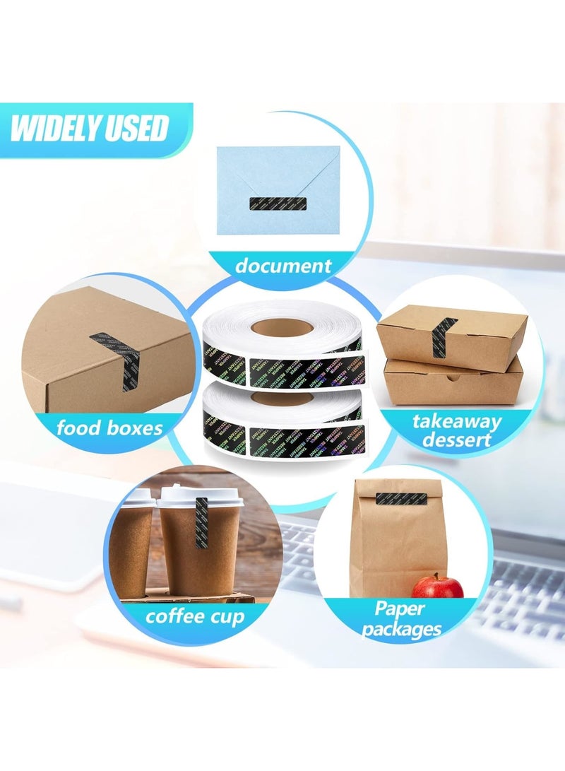 SYOSI Tamper Seal Stickers, Metallic Adhesive Labels, Tamper-resistant Stickers, Holographic Food Labels for Containers, Jars, Boxes, Mailing, Packaging, Delivery Sealing (2 Rolls, 0.75 x 3.5 Inch) - Image 2