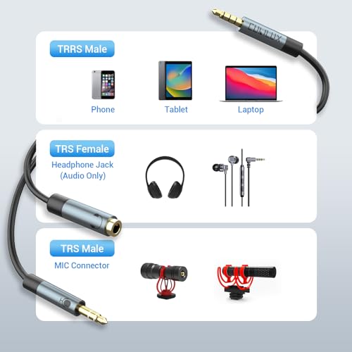 Cubilux 3.5mm TRS to TRRS Microphone Cable, Connect 3-Pole MIC to 4-Pole Combo Jack for Phone, Tablet, Laptop Computer, Not for Camera, 10 Feet - Image 3