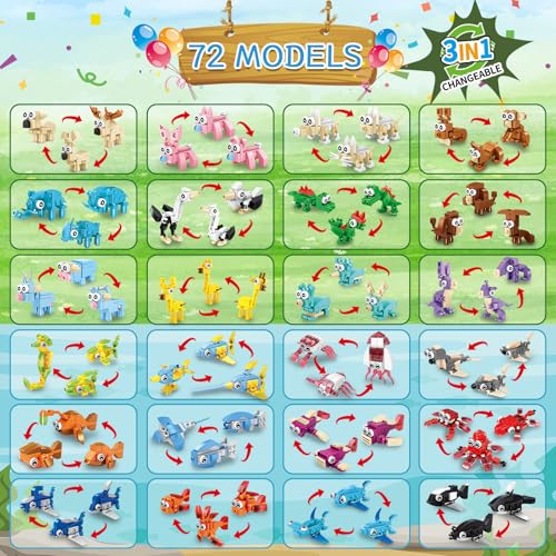 HIGH GODO 24 Pack Party Favors Building Set 72 Kinds of Animals Building Blocks Toys Goodie Bag Stuffers Party Gift Christmas Valentines Easter Birthday Gift for Teens Adults Ages 14 - Image 5