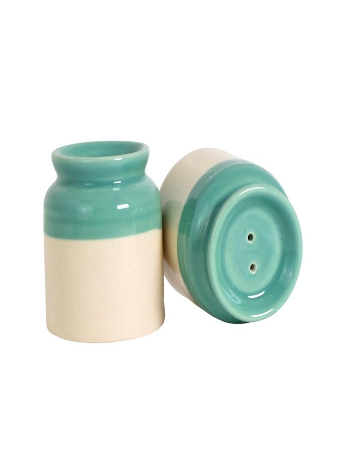 Vynora Handcrafted Ceramic Salt & Pepper Shaker Set – Dual Tone Green & Beige, Minimalist Design-60ML - Image 2