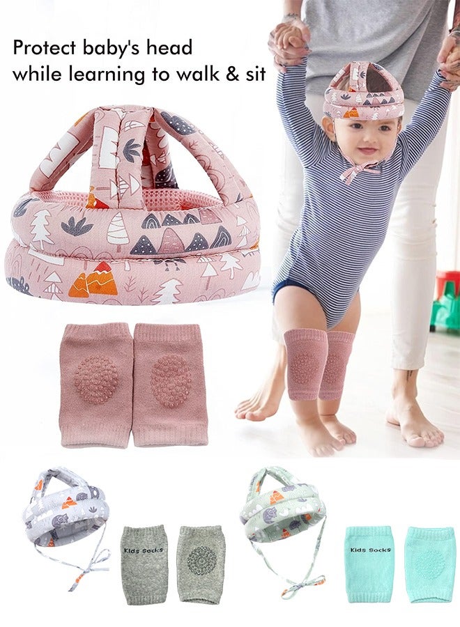 Sharpdo Baby Head Protector with Baby Knee Pads, Baby Safety Helmet for Crawling Walking, Adjustable Head Cushion Bumper Bonnet for Infant Toddler, Pink - Image 3