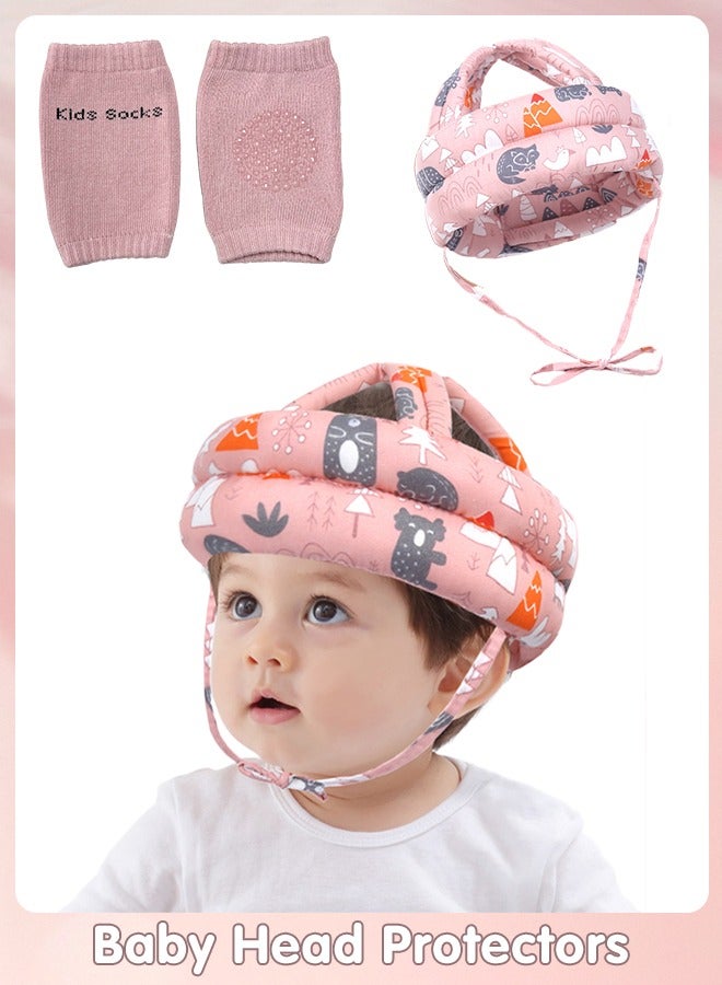 Sharpdo Baby Head Protector with Baby Knee Pads, Baby Safety Helmet for Crawling Walking, Adjustable Head Cushion Bumper Bonnet for Infant Toddler, Pink - Image 1