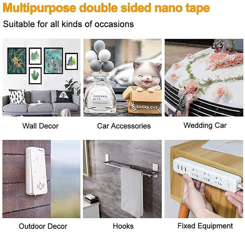 MSA MSA Double Sided Nano Adhesive Tape Washable Traceless Nano Gel Tape Stick to Glass Metal Kitchen Cellphone Pads or Tile Nano Tape  - Image 4