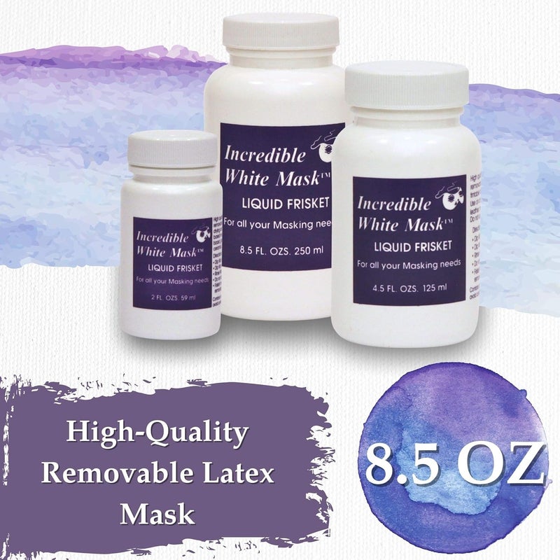 Grafix Incredible White Mask Liquid Frisket – Reliable Removable Latex Mask for Water-Based Mediums – Ideal for Use with Alcohol Inks, Watercolor, Acrylic Paint and More, 8.5 Ounce Bottle - Image 1