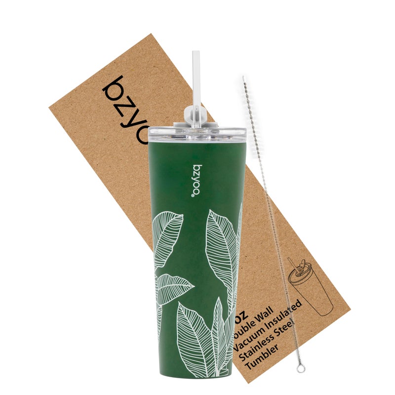bzyoo SUP Double Wall Vacuum Insulated Tumbler with Straw and Lid Stainless Steel Water Bottle Travel Mug Cup Valentines Gifts For Him  Her 24oz 710ml Color Leaf Green
