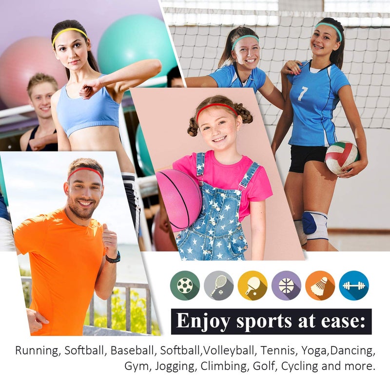 Bememo 4 Pieces Thick Non-Slip Elastic Sport Headbands Hair Headbands for Women and Men (Fluorescent Yellow, Fluorescent Orange, Red, Pine Green) - Image 5