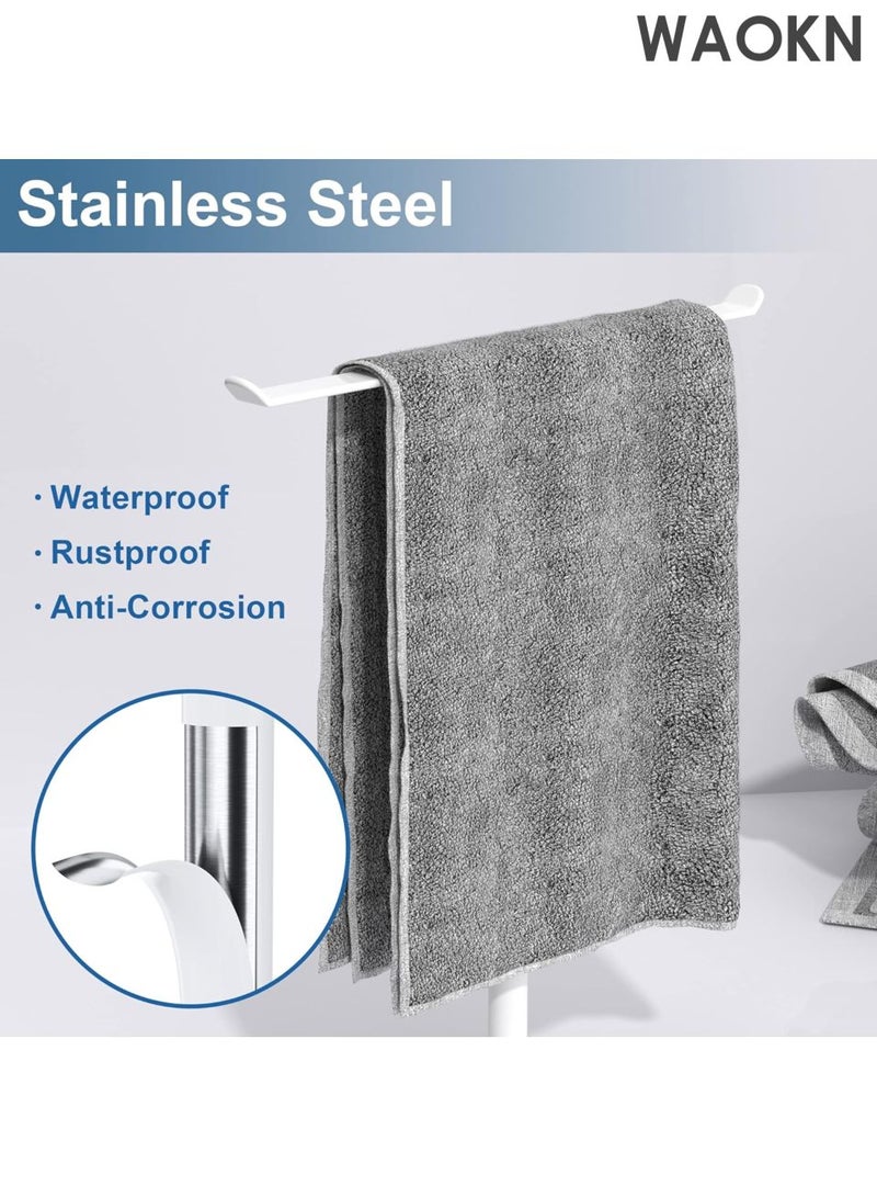 دبليو أيه أو كي أن رف مناشف من الفولاذ المقاوم للصدأ على شكل حرف T - منظم 2 في 1 مثبت على الحائط وسطح الطاولة، ملحقات حمام مقاومة للماء مع حامل عصابة رأس، حل تخزين مطبخ موفر للمساحة، تصميم عصري مقاوم للصدأ (أبيض) - Image 3