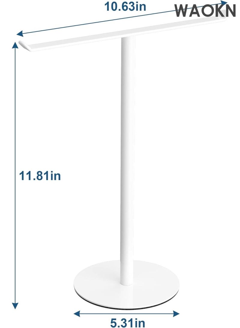 دبليو أيه أو كي أن رف مناشف من الفولاذ المقاوم للصدأ على شكل حرف T - منظم 2 في 1 مثبت على الحائط وسطح الطاولة، ملحقات حمام مقاومة للماء مع حامل عصابة رأس، حل تخزين مطبخ موفر للمساحة، تصميم عصري مقاوم للصدأ (أبيض) - Image 4