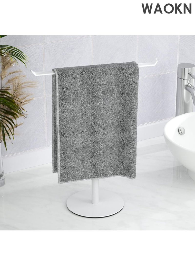 دبليو أيه أو كي أن رف مناشف من الفولاذ المقاوم للصدأ على شكل حرف T - منظم 2 في 1 مثبت على الحائط وسطح الطاولة، ملحقات حمام مقاومة للماء مع حامل عصابة رأس، حل تخزين مطبخ موفر للمساحة، تصميم عصري مقاوم للصدأ (أبيض) - Image 2