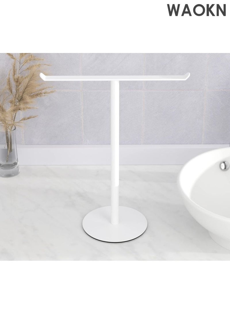 دبليو أيه أو كي أن رف مناشف من الفولاذ المقاوم للصدأ على شكل حرف T - منظم 2 في 1 مثبت على الحائط وسطح الطاولة، ملحقات حمام مقاومة للماء مع حامل عصابة رأس، حل تخزين مطبخ موفر للمساحة، تصميم عصري مقاوم للصدأ (أبيض) - Image 1